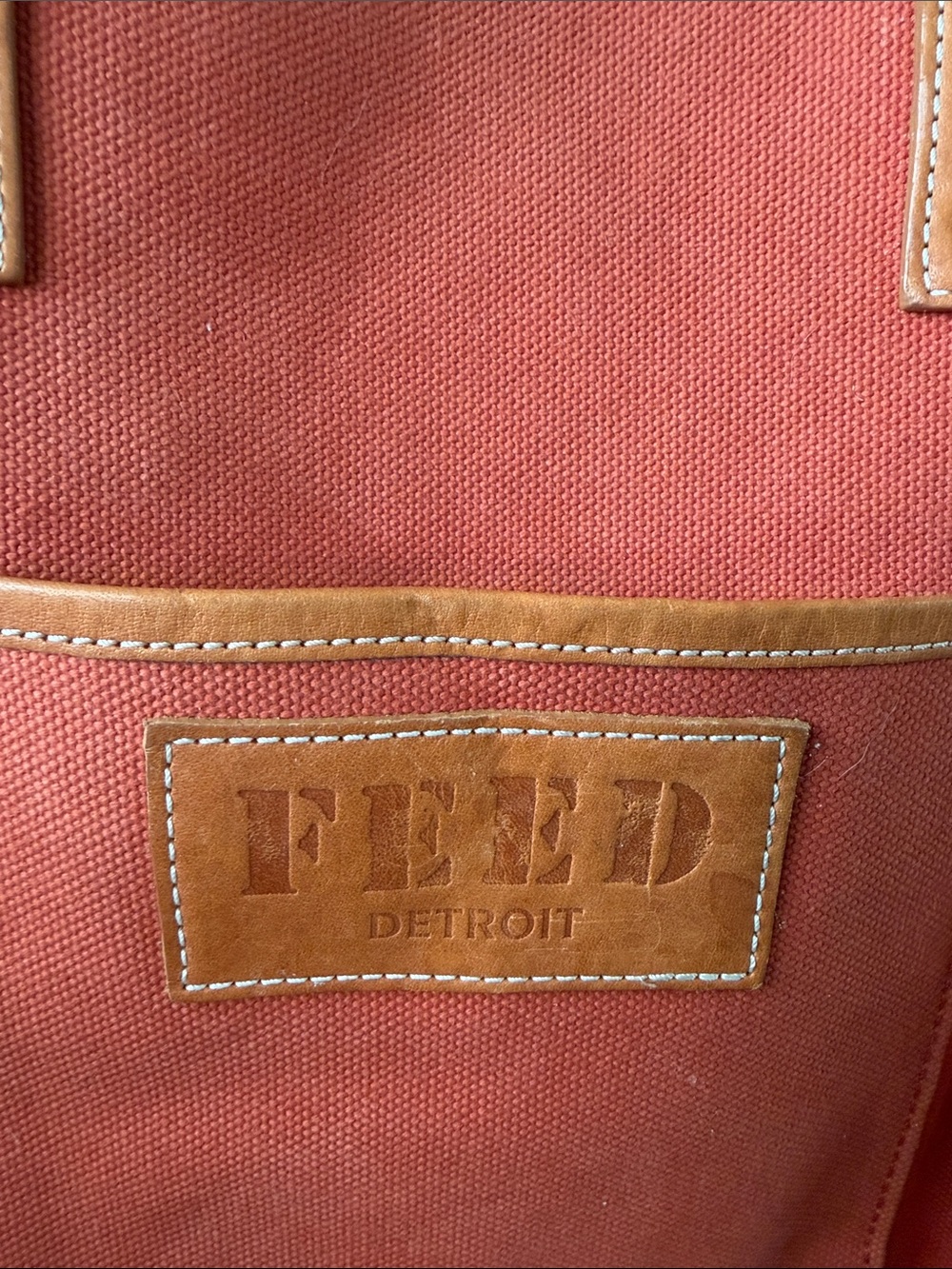 Shinola Coral-Red Canvas Tote with Tan Leather Trim - Picture 2 of 5